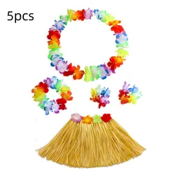 하와이안 댄스 아동용 스커트, Leis 코스튬, 탄성 Luau Grass, 하와이안 꽃 팔찌, 머리띠, 목걸이, 40cm, 5 개, 6 개