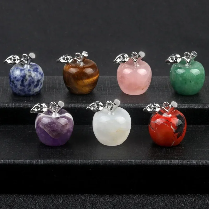 20MM Natural Chakra Semi-precious Stone Room Ornaments Crystal Reiki Healing Feng Shui Apple Figurine with a Box Home Decoration