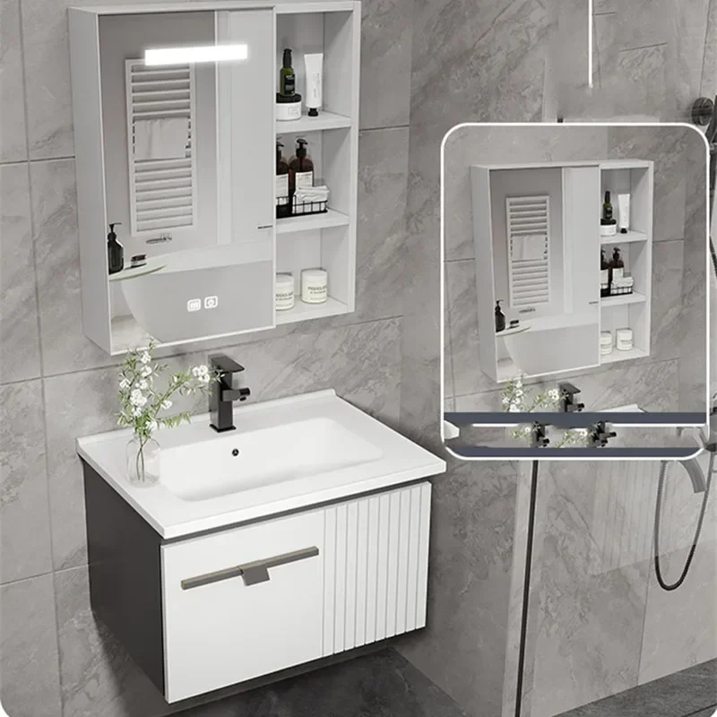 Sink Narrow Modern Bathroom Cabinet Mirror Storage Small Space Saving Cabinet Makeup Organizer Armoire De Rangement Furniture