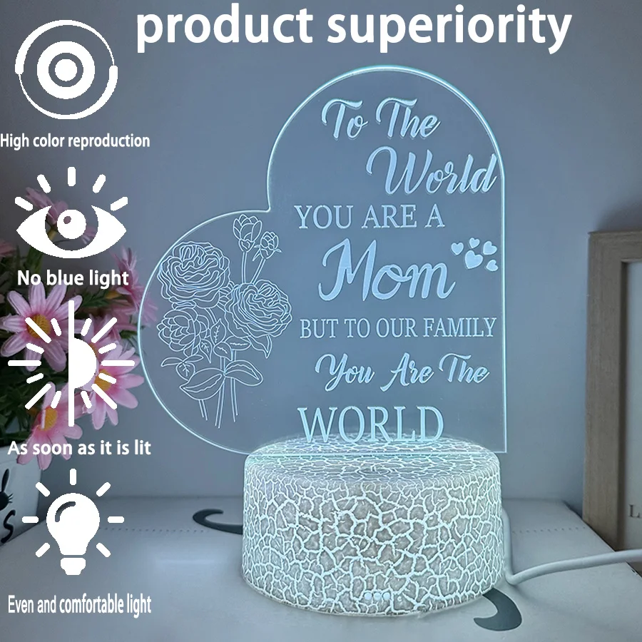 3D Mother flowers Love 3D nightlights, room and living room table decorative lights, holiday gifts, color adjustable.