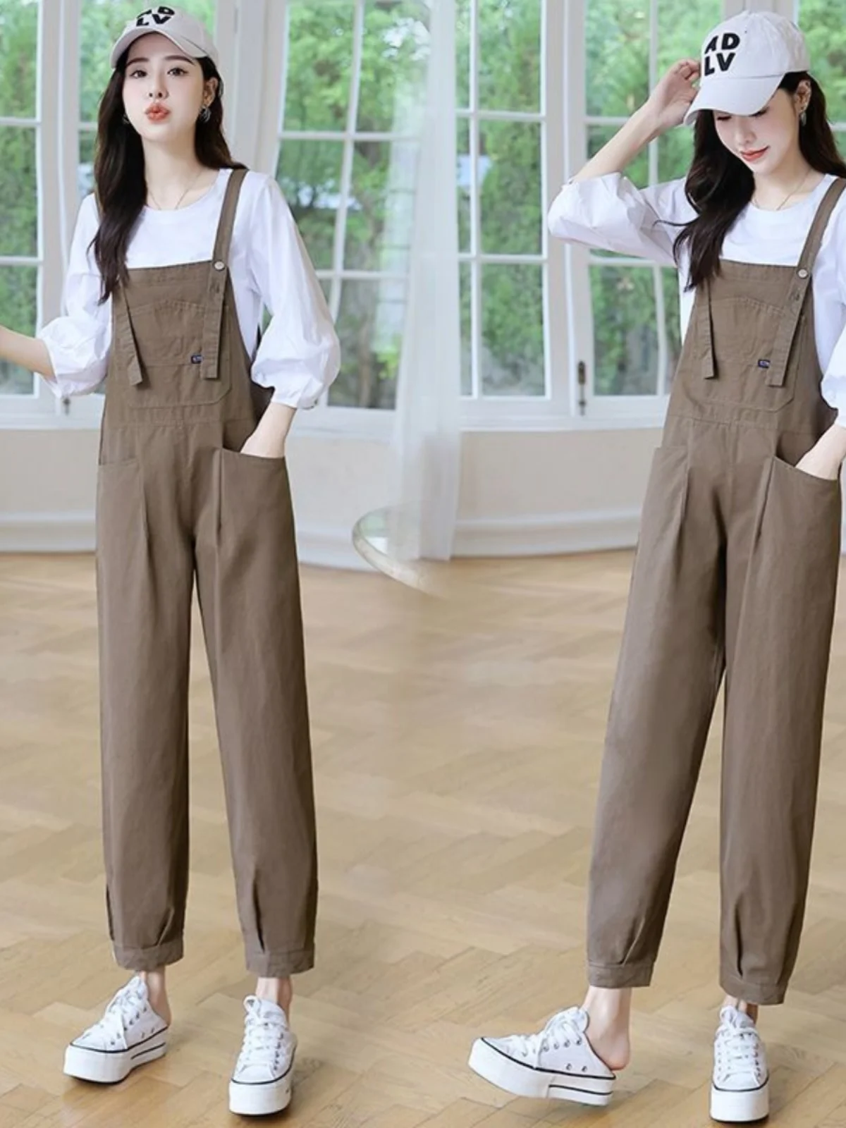 

Модный женский рабочий комбинезон весна 2024 с высокой талией, длинными брюками, в корейском стиле, маленький размер, омолаживающий эффект