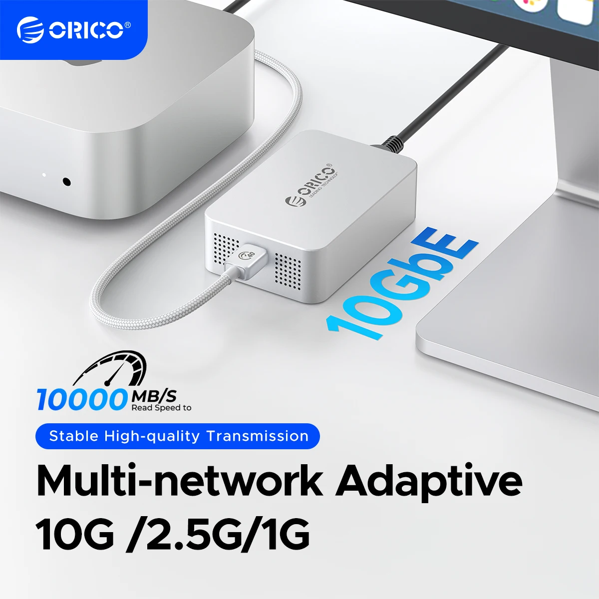 ORICO 10GbE Ethernet Adapter Network Card Thunderbolt 4 to 10000Mbps USB C Heat Dissipation  for Mac Mini M4 NAS SAN iMac