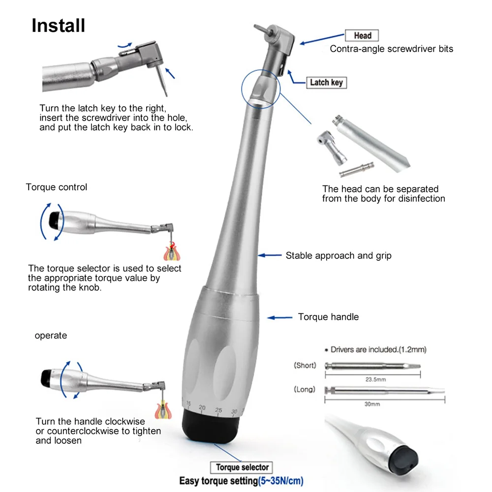 Dentist Tools Torque Wrench Handpiece Ratchet Dent al imp lant Latch Head Handpiece with 16pcs Drills for Dent al cli nic