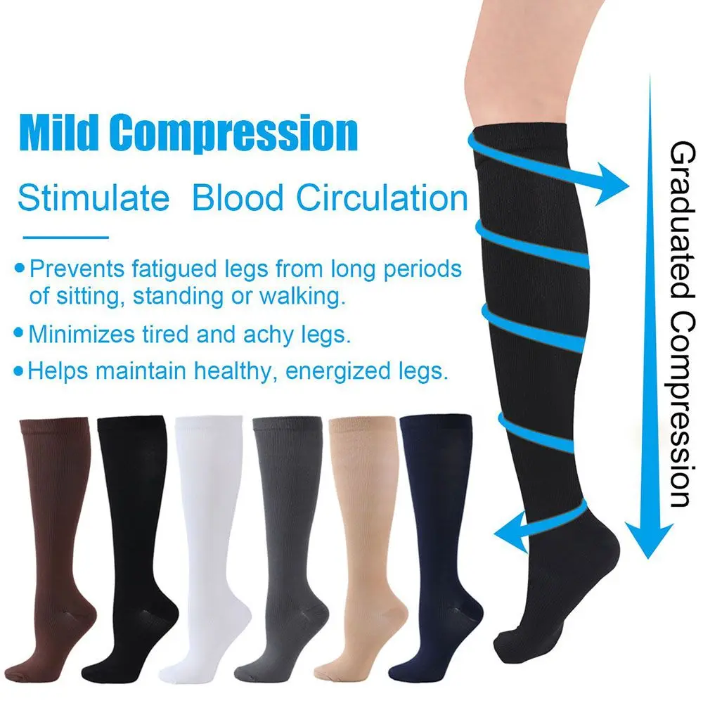 Unisex Compression Socks Flight Travel Anti-Fatigue Knee High Stockings Blood Circulation Promotion Slimming Socks