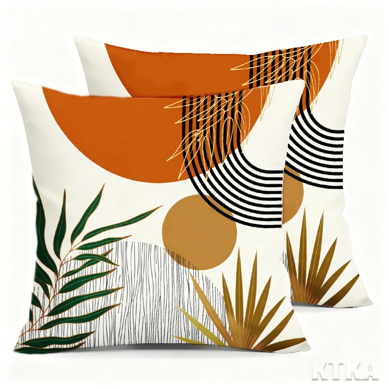 2Pcs, Modern Abstract Geometric Pattern Pillow Covers, Bohemian Style Sofa Cushion Covers, Single-Sided, Zipper Closure, Washable Polyester - Perfect for Sofa, Living Room, and Bedroom Decor.