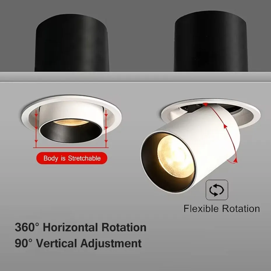 Imagem -03 - Cabeça Única e Dupla Ajustável Led Downlights Luz de Teto Esticável Holofote Rotativo Sala de Casa 7w 10w 12w