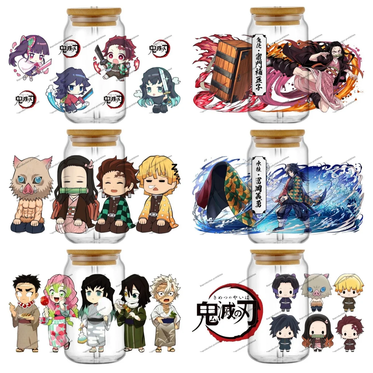 

High Quality ‌Japanese Anime Kimetsu no Yaiba Series Waterproof Transfer Sticker 3D UV DTF Cup Wrap for 16oz Libbey Can