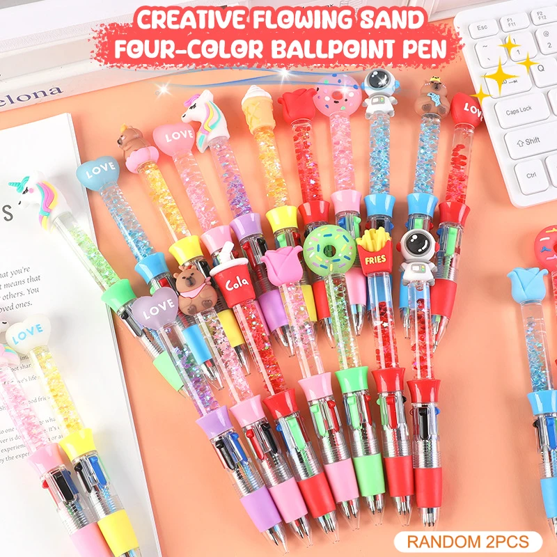 2 ชิ้น Creative Quicksand Mini ปากกาลูกลื่นการ์ตูนกด Neutral ปากกาอุปกรณ์สํานักงานโรงเรียนเครื่องเขียนนักเรียนของขวัญ