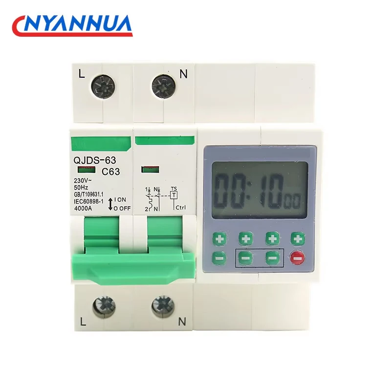 High-Power Intelligent Digital Display Timing Switch Automatic Power-Off Delay Circuit Breaker 2P 32A 63A
