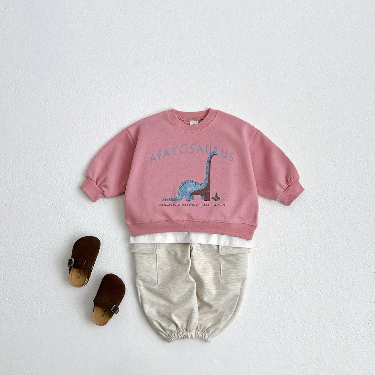 2024 Autumn New Children Cartoon Sweatshirt Cute Dinosaur Print Baby Loose Pullover Boys Girls Cotton Long Sleeve Sweatshirt