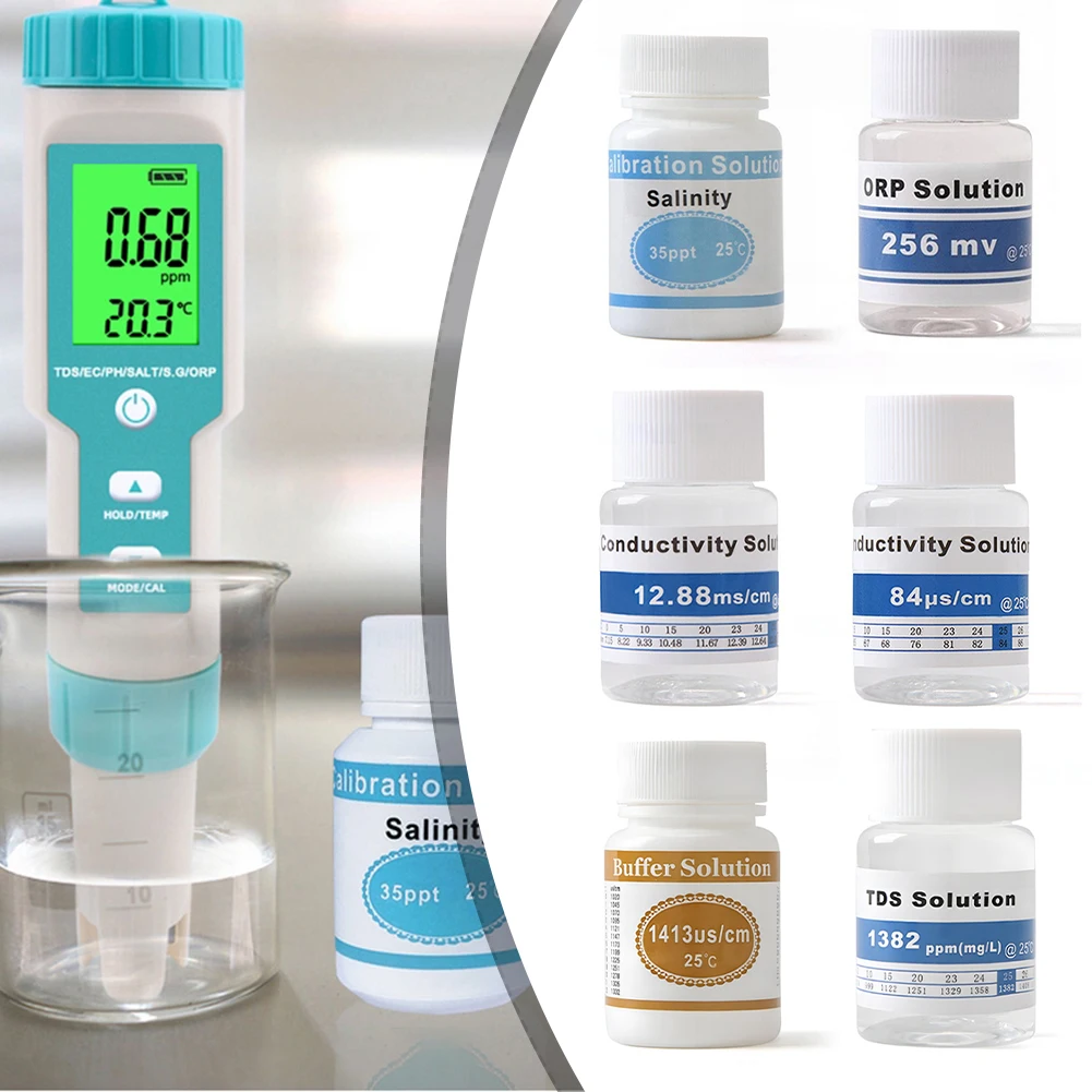 1pc PH Buffer Calibration Solution 25ml Conductivity Calibration Solution 84us/cm 12.88mS/cm 1413uS/cm For EC-Meter Tester Probe