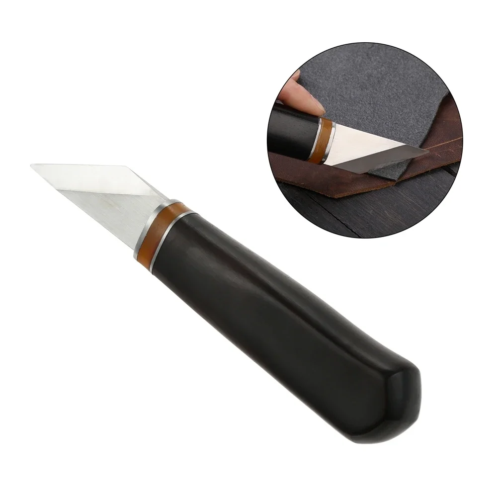 1pc Leather Cutting Knife Craft Skiving Tool Shaving Layer off Edging Safe Trimming Steel Blade Wood Handle DIY Sew Multi-size