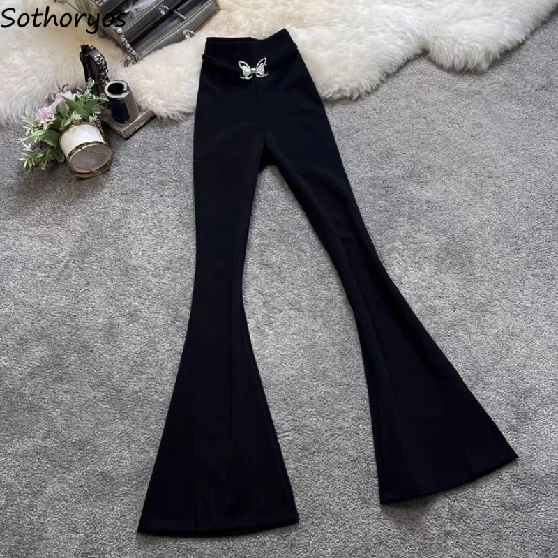 

Black Pants Women Trendy New Design High Waist Elegant Slim All-match Spring Ulzzang Pure Color Simple Leisure Flare Trousers