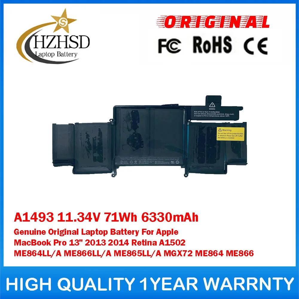 

Оригинальный аккумулятор для ноутбука A1493 11.34V 71Wh 6330mAh для Apple MacBook Pro 13 дюймов 2013-2014 Retina A1502 ME864LL/A ME866LL/A ME864