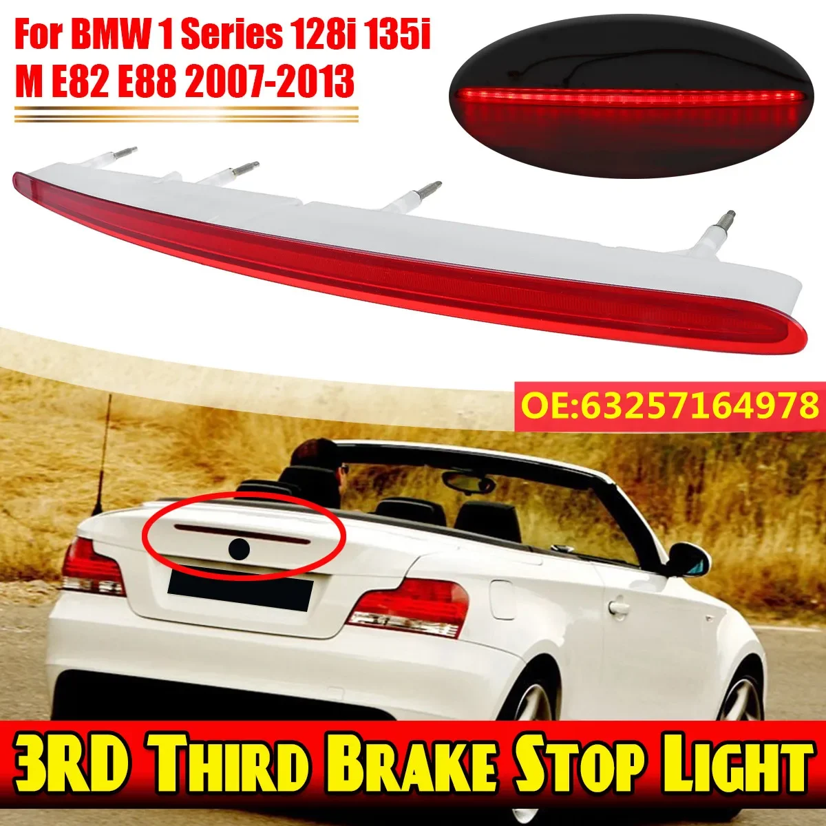 New Red Car Third Brake Stop Light For BMW E87 E82 E88 2007-2013 63257164978 High Level LED Third Brake Light 7164978