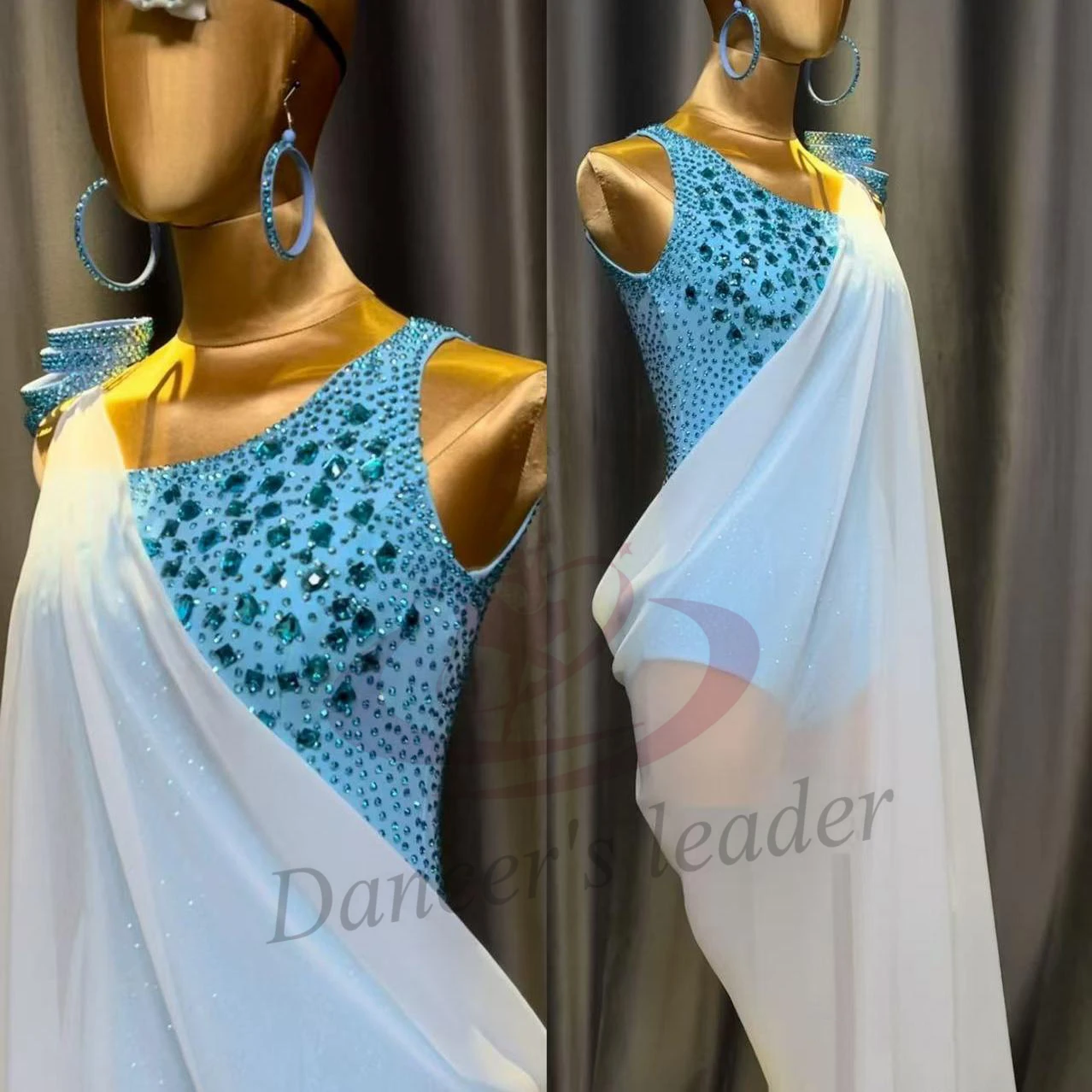 

Latin Dance Adult Children'S Dress AB Stone High-End Custom White Mesh Cloak Cha Cha Tango Women'S Clothing