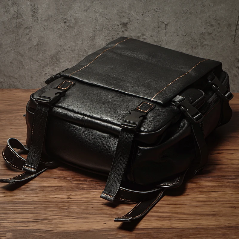 NUKA メンズ トップグレインレザーバックパック 15 インチラップトップバッグ毎日の通勤旅行アウトドアハイキング本革耐久性のあるリュックサック