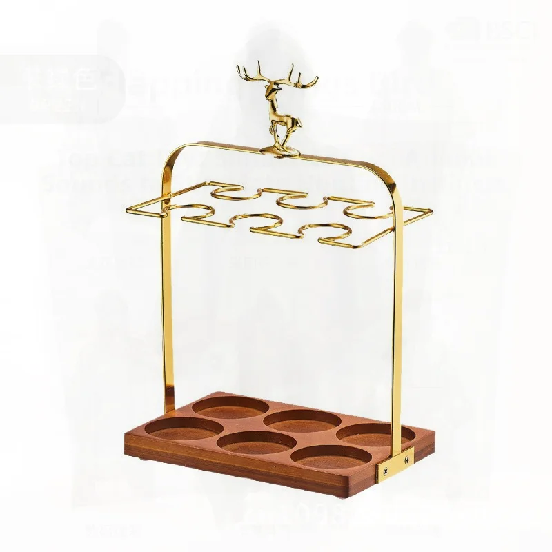 

Elk Wine Cup Holder Rack - 6 Pots 6 Cups Or 10 Pots 10 Cups Modern Minimalist Wooden Storage for Liquor Goblets Small Wine