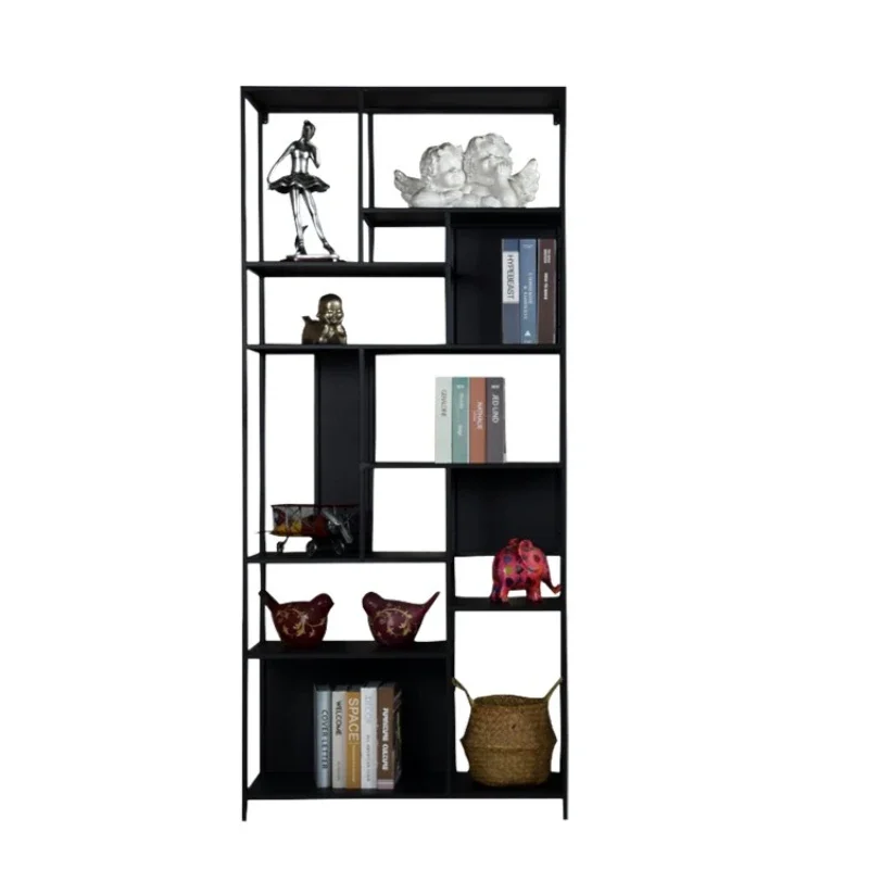 

Iron shelf, solid wood bookshelf, simple retro, floor standing, display and storage rack