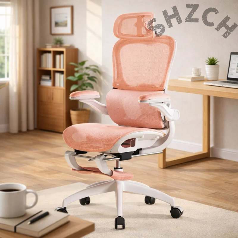 Pink Gaming Chair Ergonomic Office Chair Adjustable Swivel Desk Chair Lumbar Support Comfortable Seat for Women Home Bedroom