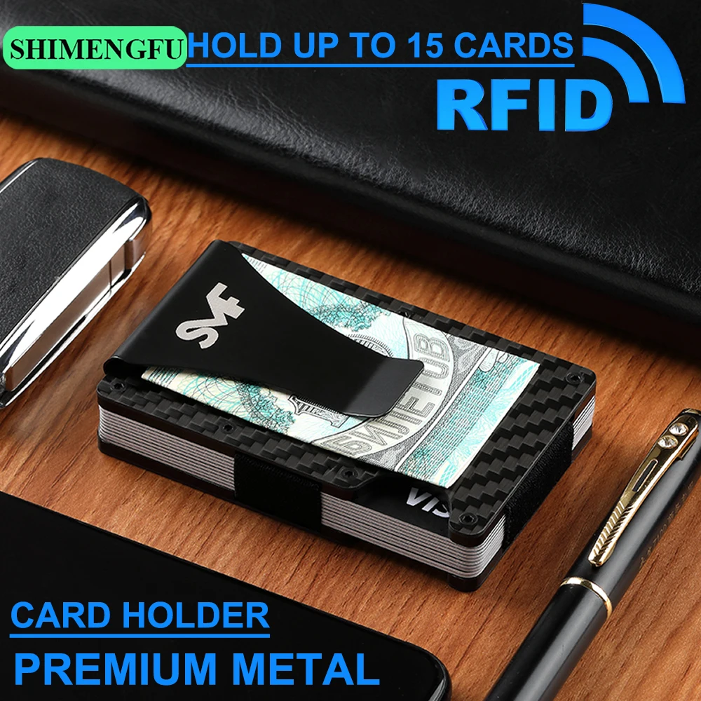 New Design Carbon Fiber Credit Card Holder carteira masculina Men Wallet Minimalist Rfid Blocking Metal Cardholder Money Clip