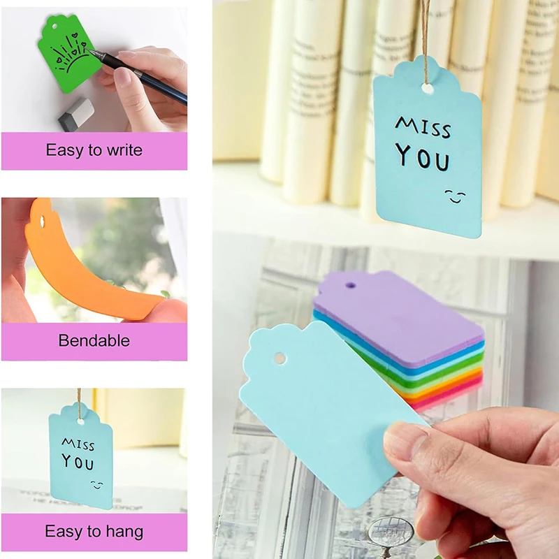 100/200Pcs Colorful Gift Tags with String Small Blank Hang Tag Set for Wrapping Festive Crafts Bookmarks Gift Party Decorations view 5