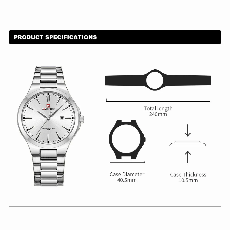 NAVIFORCE Brand New Fashion Male Quartz Watch Luxury Business Stainless Steel Wristwatch Waterproof Date Clock Relogio Masculino