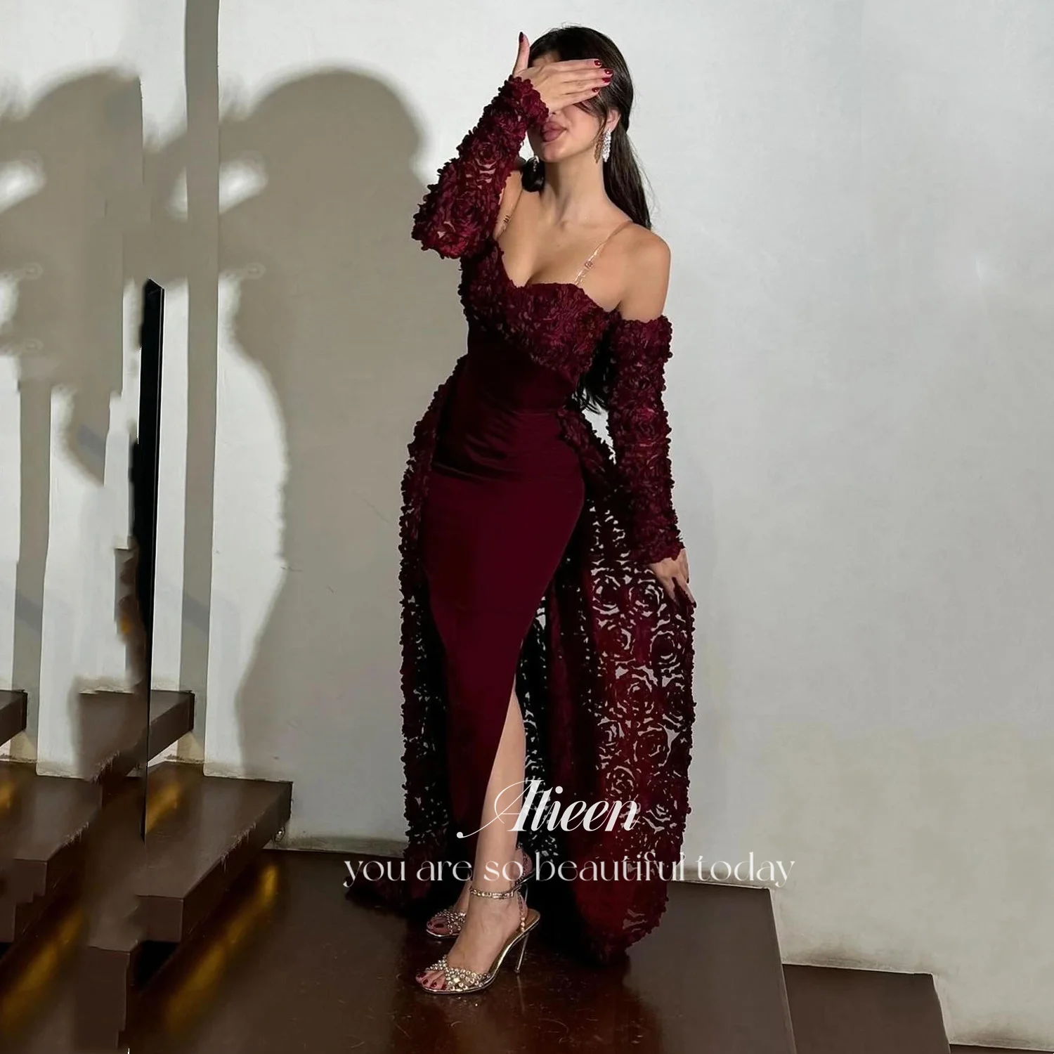 

Aileen Claret Dresses Gala Luxurious Women's Evening Dresses for Special Occasions Customized 3D Flowers Vestidos De Festa Dress
