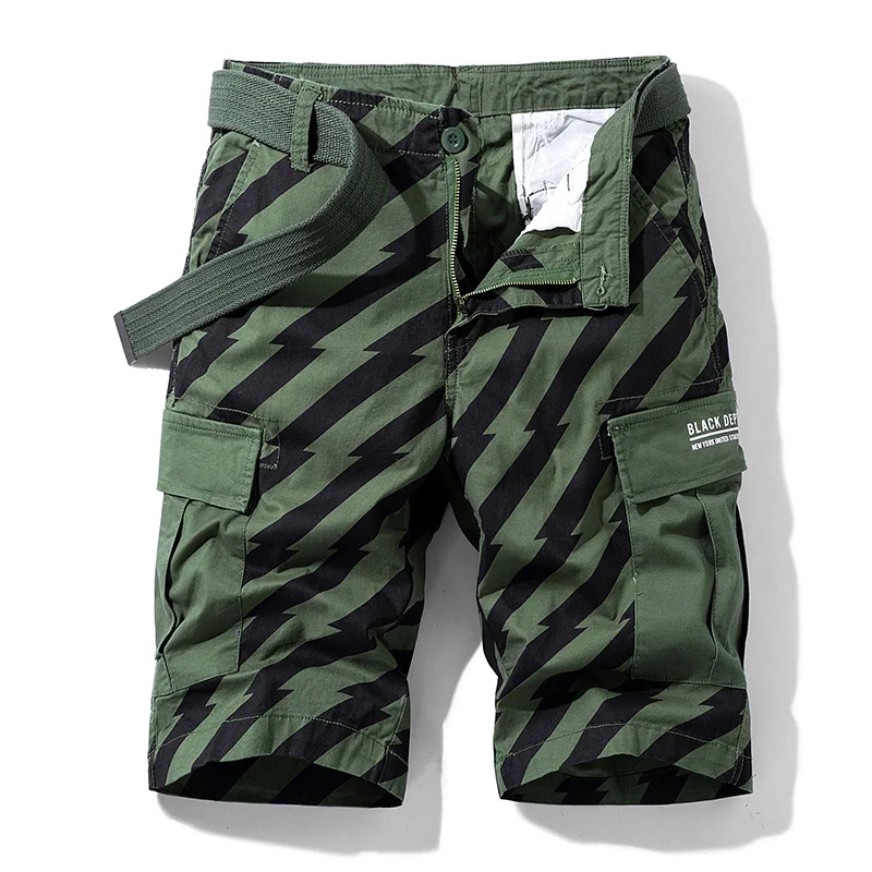 Men's Pure Cotton Striped Camouflage Shorts Mid-Length Lightweight Summer Casual Comfortable Loose Fit for Athletic