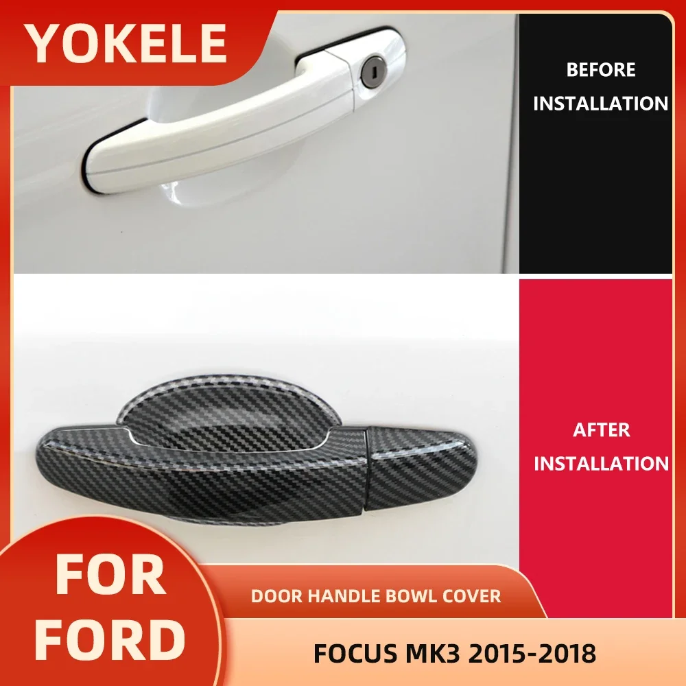 For Ford Focus 3 MK3 2015 2016 2017 2018 Car Door Handle Cover Bowl Trim Carbon Fiber Sticker Decoration Exterior Accessories