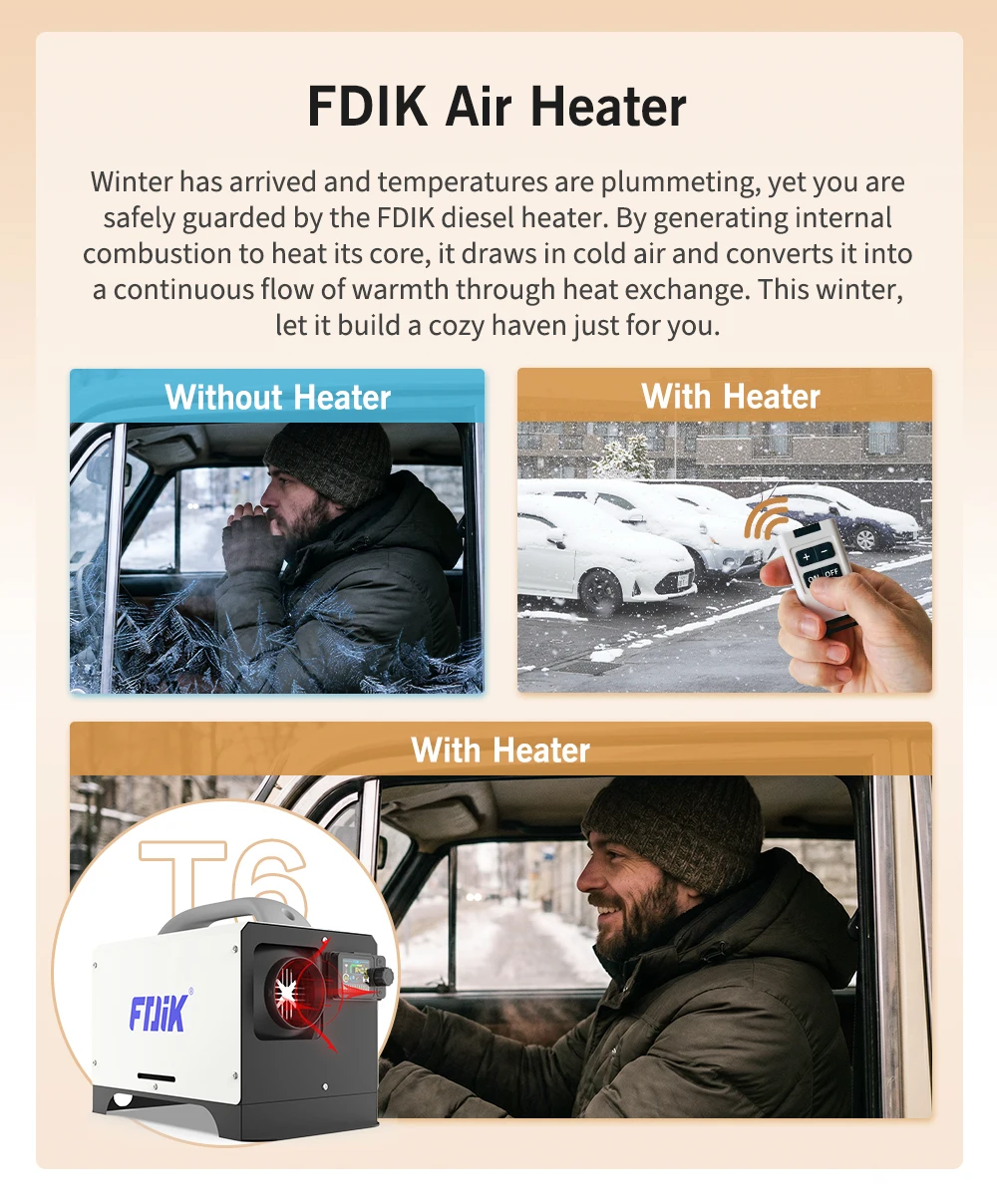 FDIK 8KW 230V Dieselheizung Luftheizung 12V 24V Heizgerät mit Netzteil und Fernbedienung für Garage und Lager – Detail 3