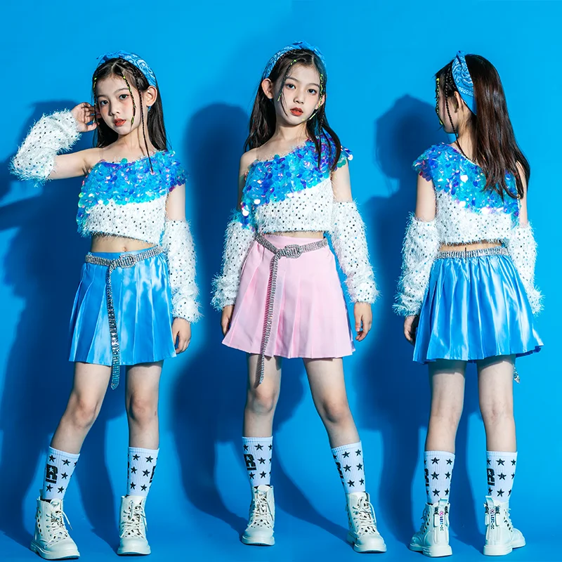 Blinkende Pailletten Top hohle Hose für Mädchen Jazz Tanz Kostüm Kinder Hip Hop Kleidung Kinder Kpop Outfit Street Wear xs3097