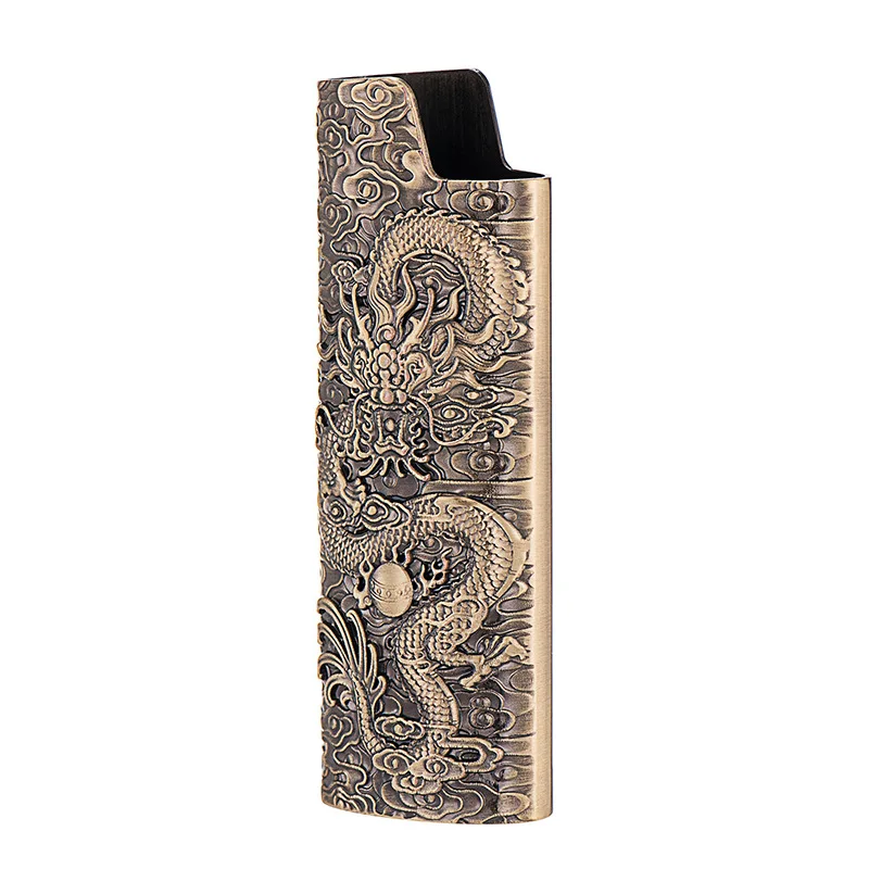 Full size BIC J6 Lighter Cover Inquiry 3D Flying Dragon Relief Metal Case Exploration proof Armor Large Holder