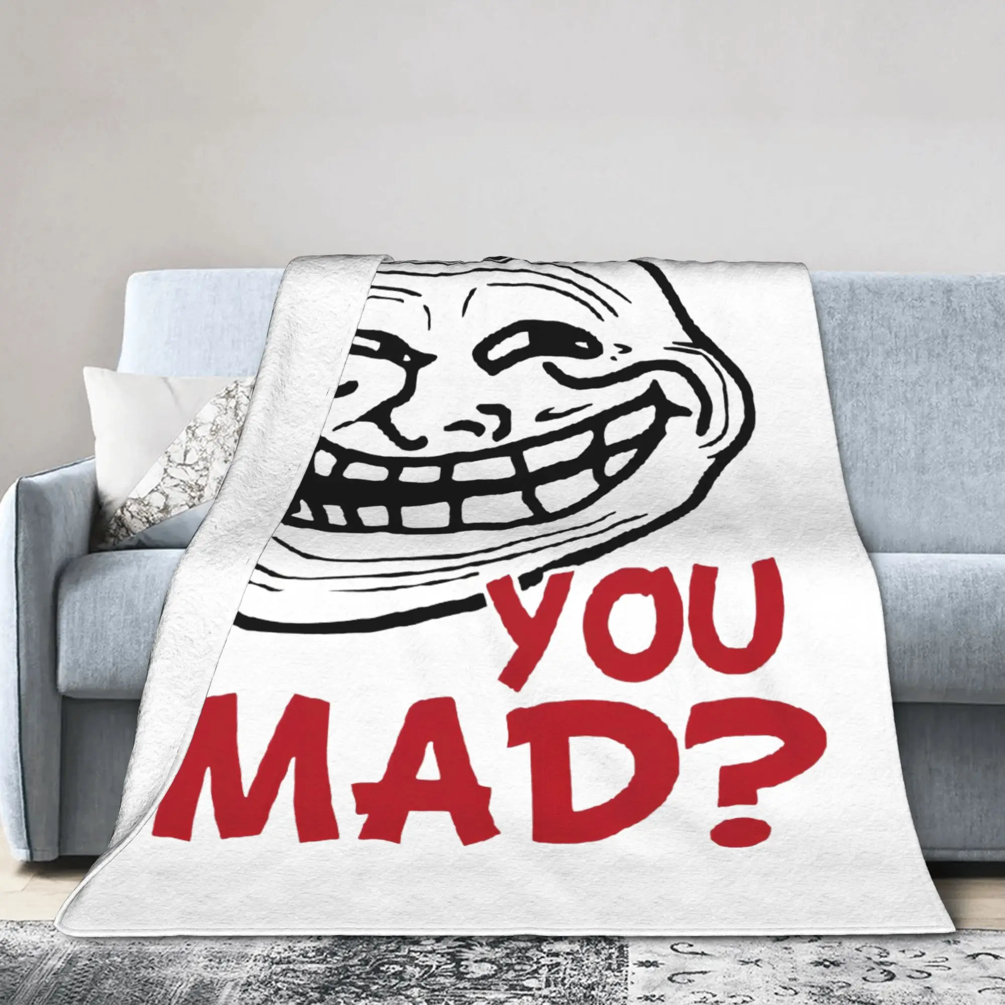You Mad Troll Face Memes Blankets Flannel  Winter Funny Humor Multifunction Thin Throw Blankets for Travel