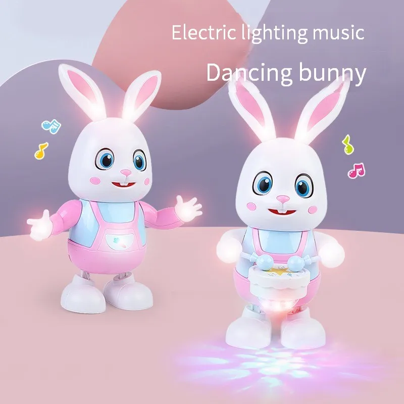 Robot de conejo que baila y canta canciones, música electrónica, tambor de latido de Animal robótico con LED, lindo juguete eléctrico para mascotas, regalo de cumpleaños para niños