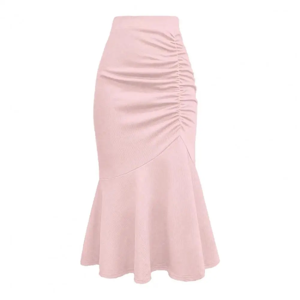 

Women Hem Skirt High Waist Fishtail Skirt with Slim Fit Hem Solid Color Office Lady Midi Skirt