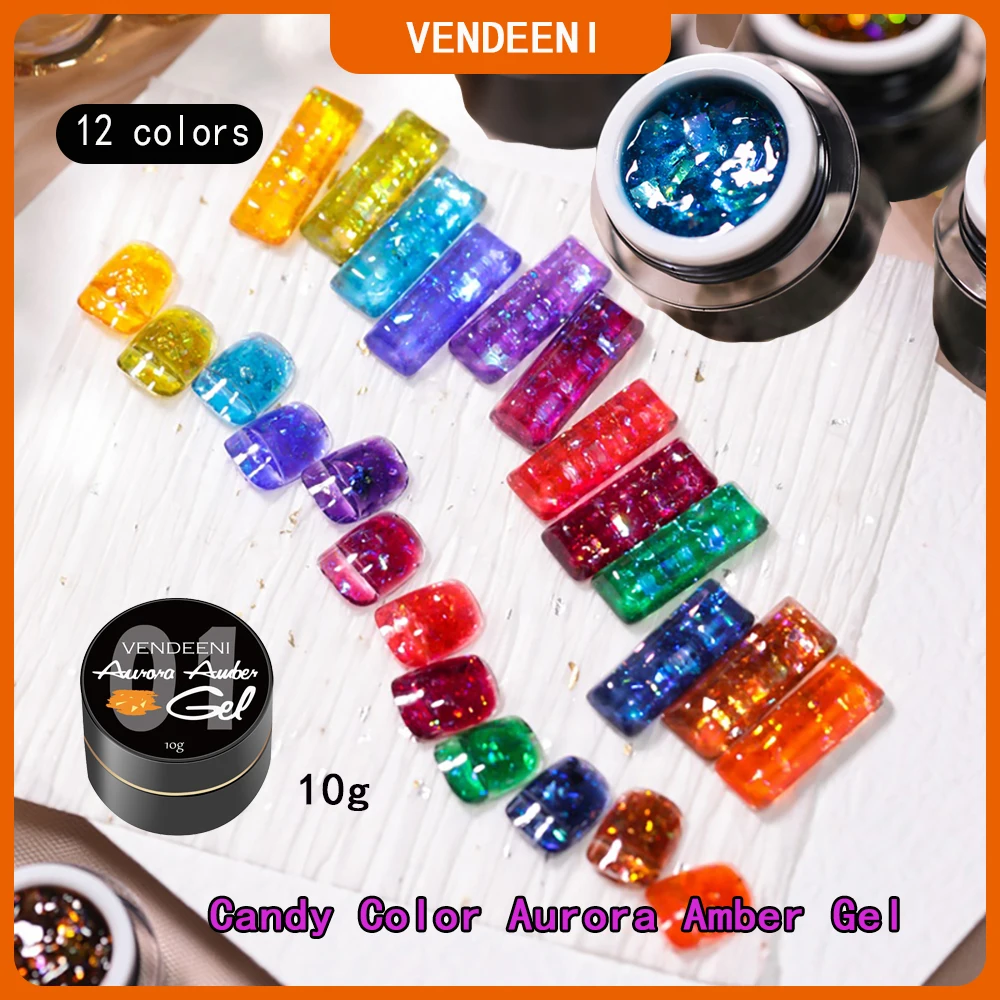 Vendeeni  Colorful Candy Amber Soak Off UV LED Gel Nail Gel Polish Cosmetics Nail Art Manicure Shining Aurora  Nail Varnish