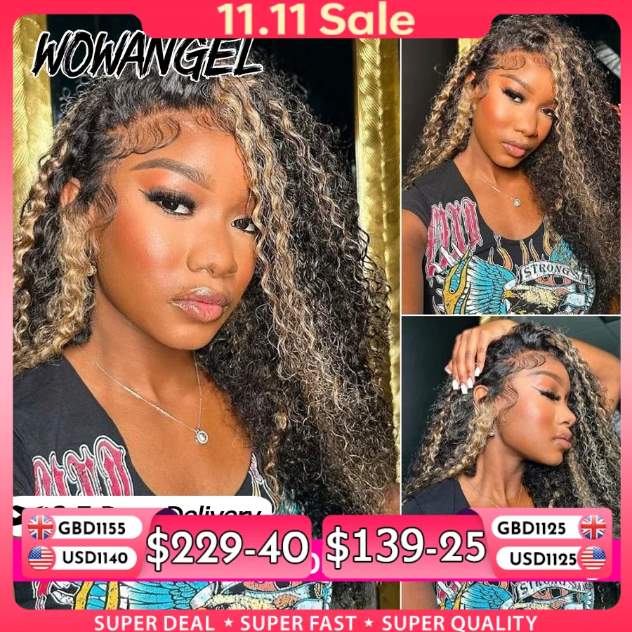 Highlight Water Wave 1B/27 Wig 100% Human Hair 13x6 HD Lace Full Frontal Wig Ombre Honey Blonde Colored Curly Human Hair Wig