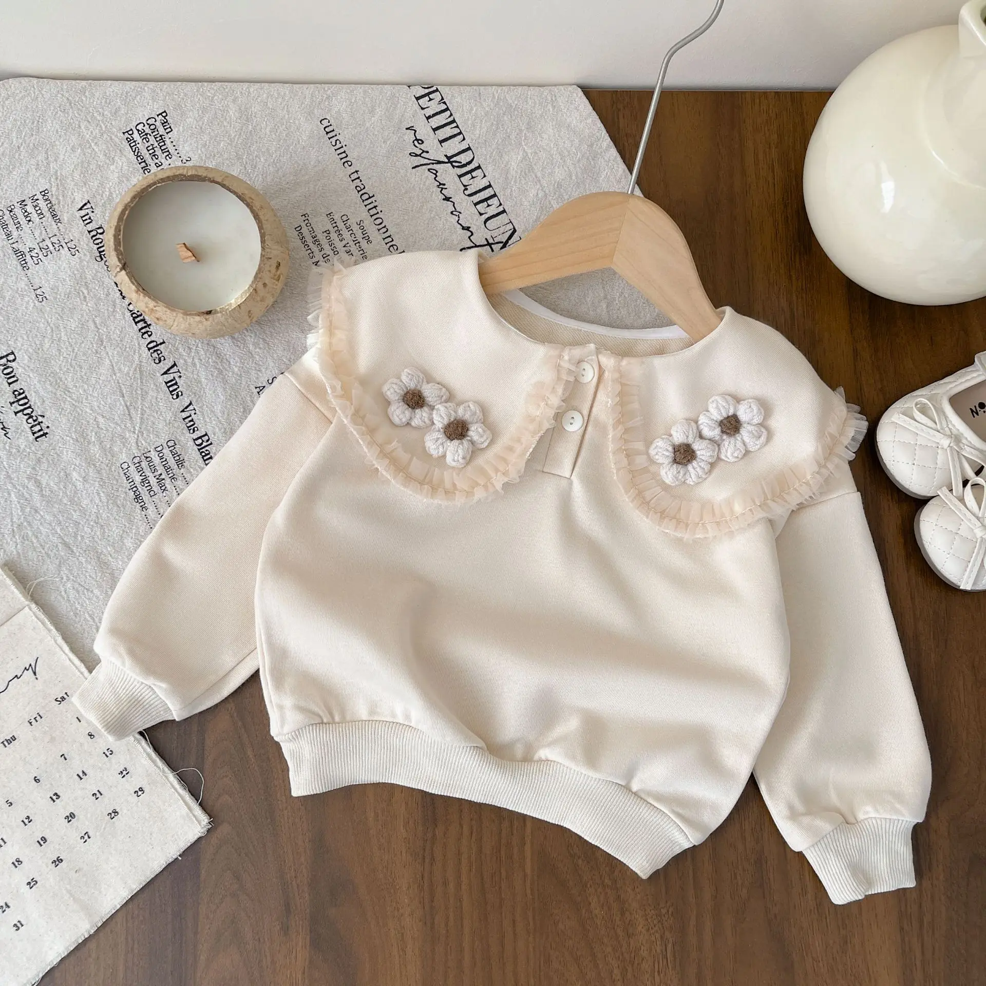 

child new lace sweet and cute long-sleeved hoodie pullover T-shirt