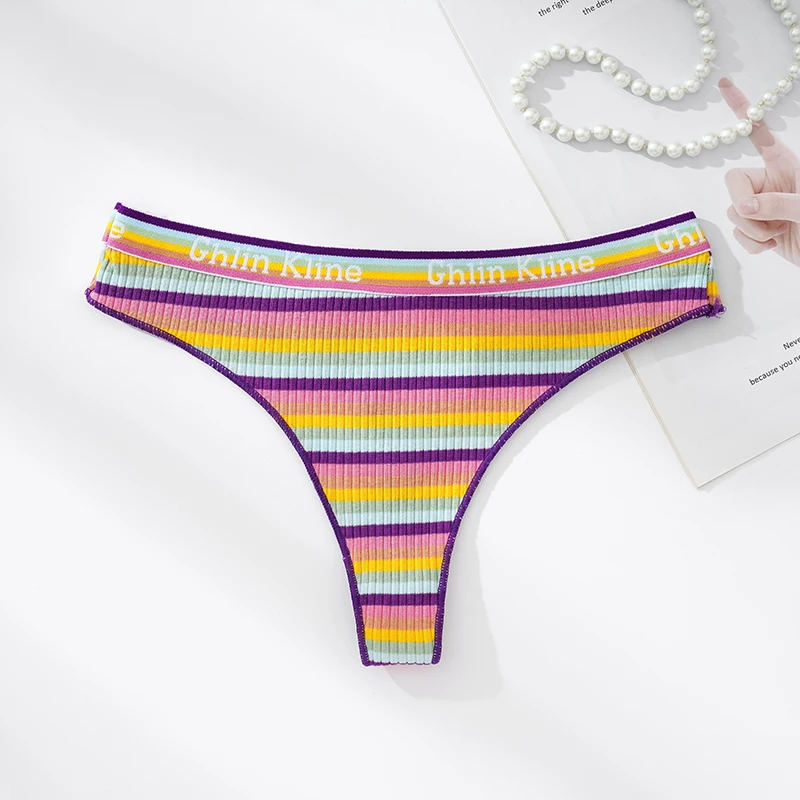 Sexy Female Mini Thong Low Rise Woman Clothing Hipster Letter Belt Girl String Colorful Stripped Plus Size Lingereie Underwear