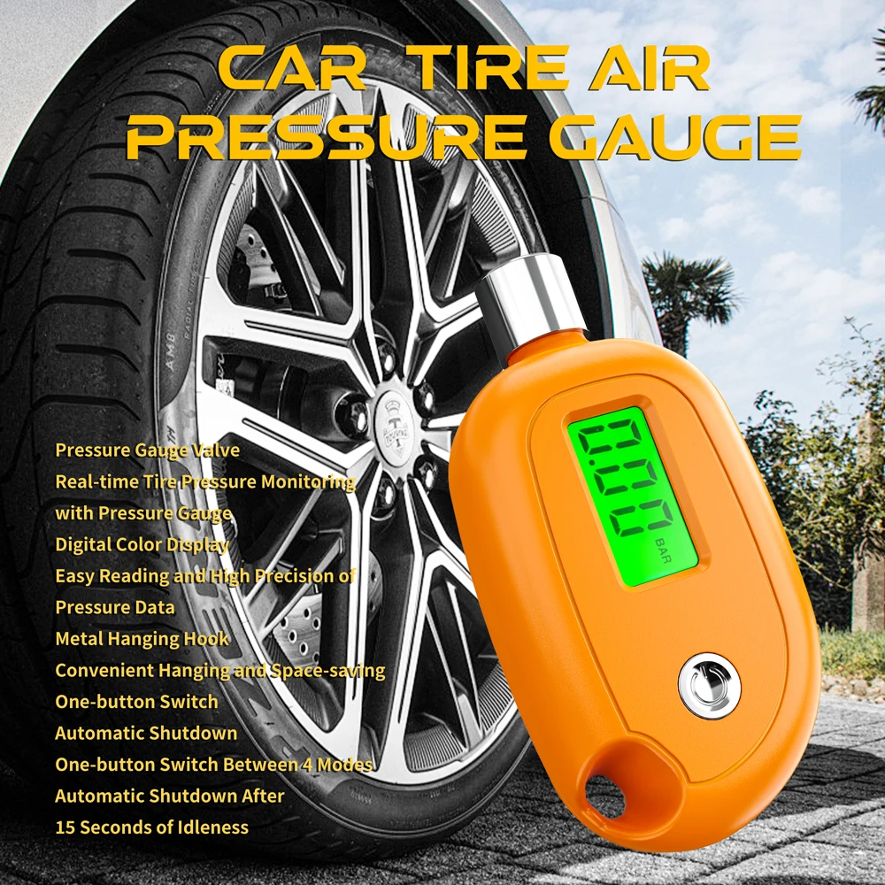 

Automobile tire barometer Safety alarm test tool for motorcycle and automobile tires Digital pneumatic meter with LCD screen.