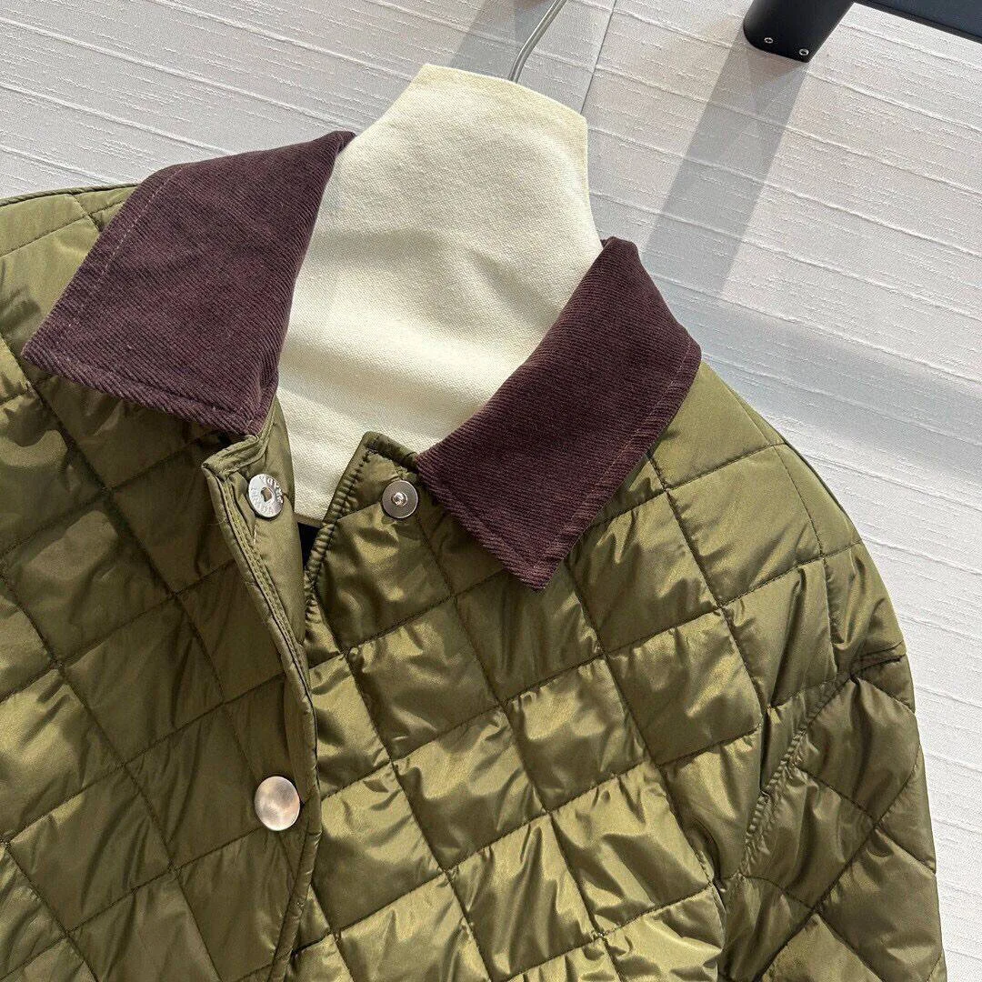 2024 New Autumn Winter Fashion Cotton Liner Warm Long Coat Women Lapel Long Sleeve Argyle Stitching Pockets Casual Loose Jacket