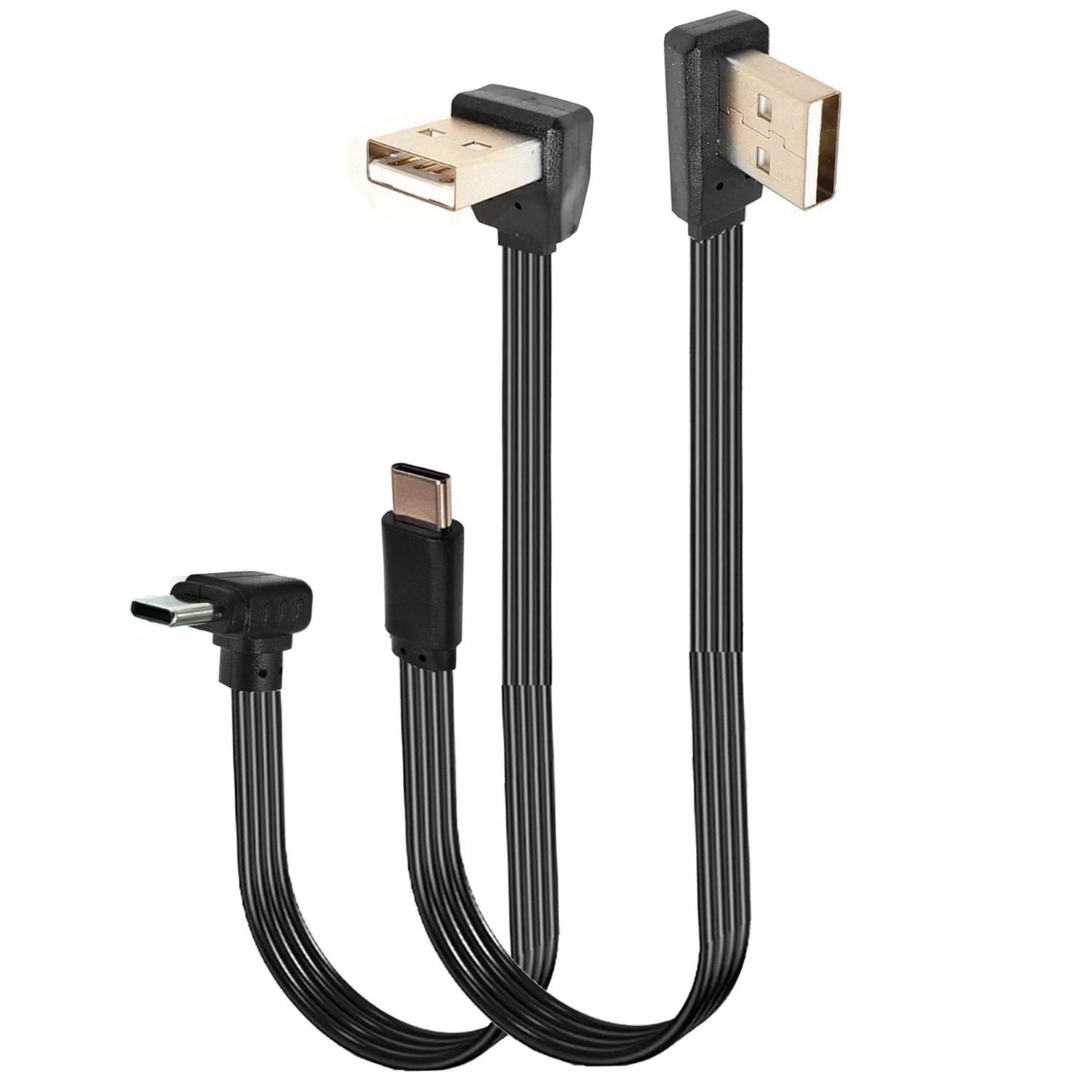 10CM-50CM double sided plug type c data cable Android super flat soft double elbow mobile game tpc c charger short line