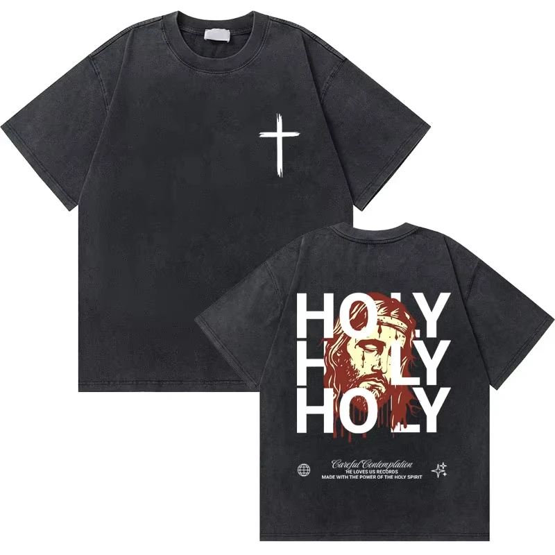 Männer Frauen Hip Hop Mode Rock Kurzarm Übergroße T-shirts Unisex Gewaschen Vintage Christian Jesus Ist König Grafik T Shirts