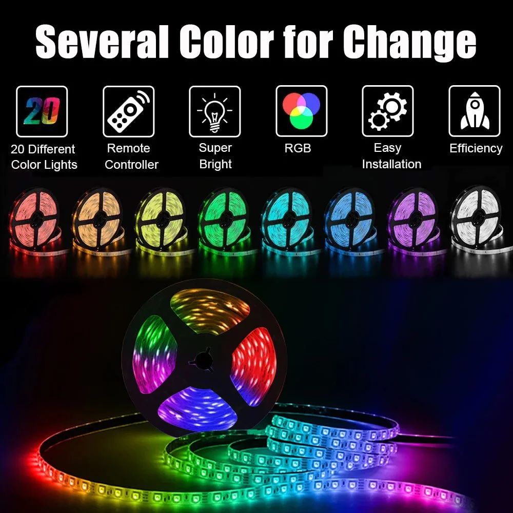 

5M 5050 Color Led Strip Lights Flexible Led Tape Neon Lamp 24IR Remote Control Holiday Lighting for Tv Backlight Room Wall Decor