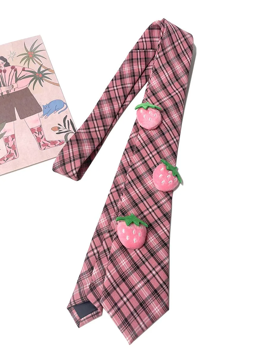 

Милый клубнично-розовый клетчатый галстук ручной работы для девочек, милое платье, аксессуары