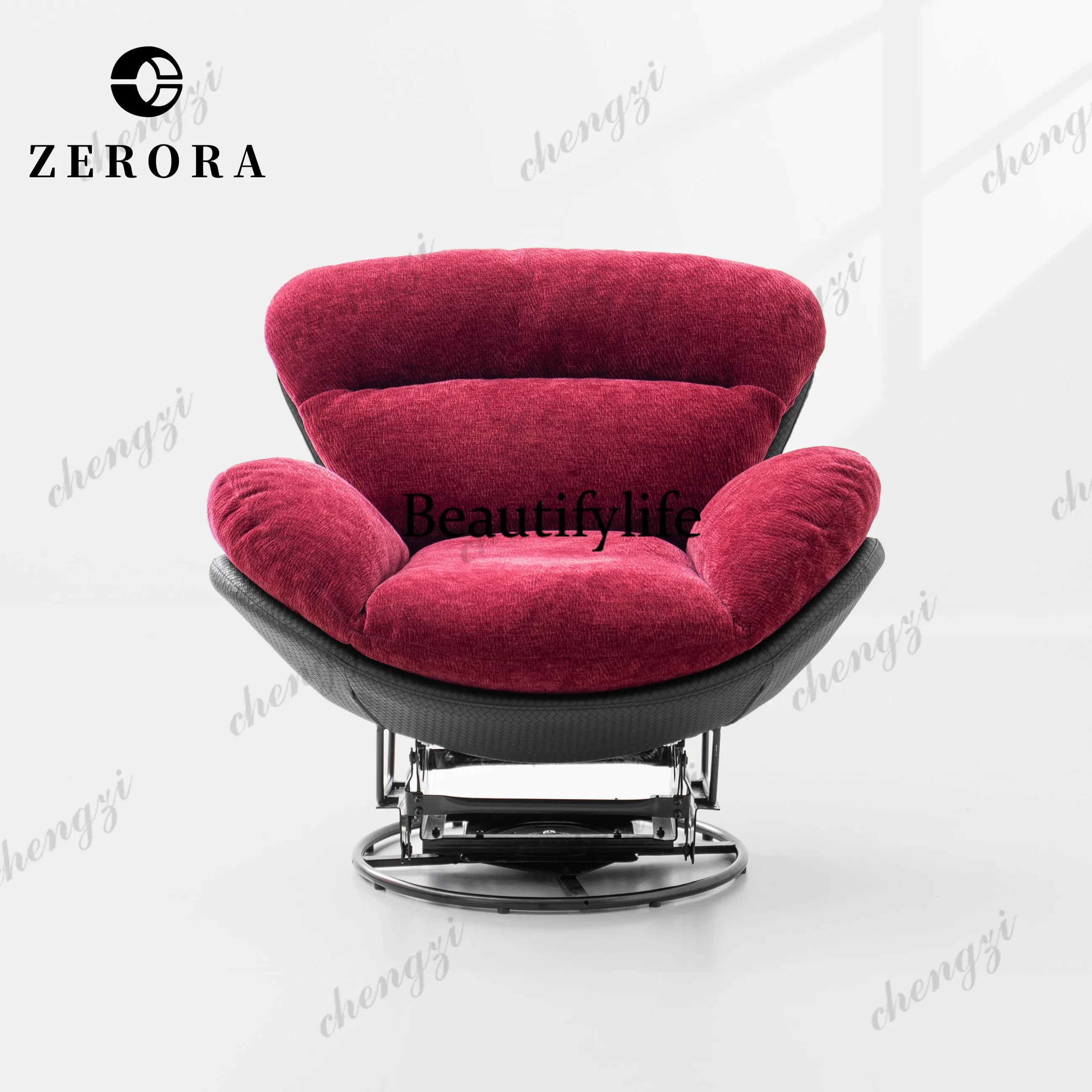 Italian minimalist eggshell rocking sofa recliner designer high-end red fabric super comfortable single sofa chair