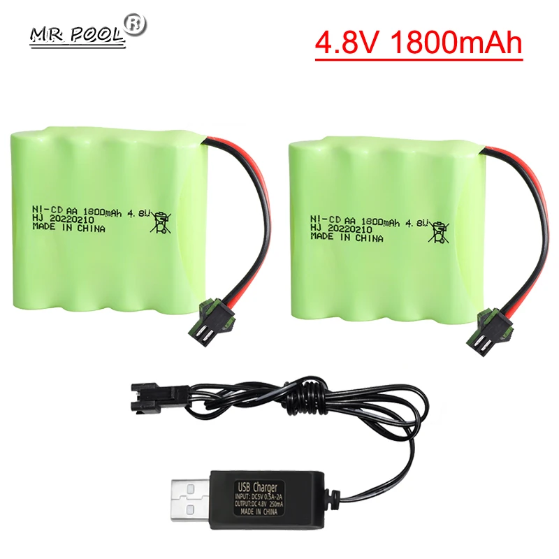 4.8v 1800mah NICD Battery + USB Charger Set For Rc toys Cars Tanks Robots Guns 4* AA 4.8v Rechargeable Battery Pack For RC Boat