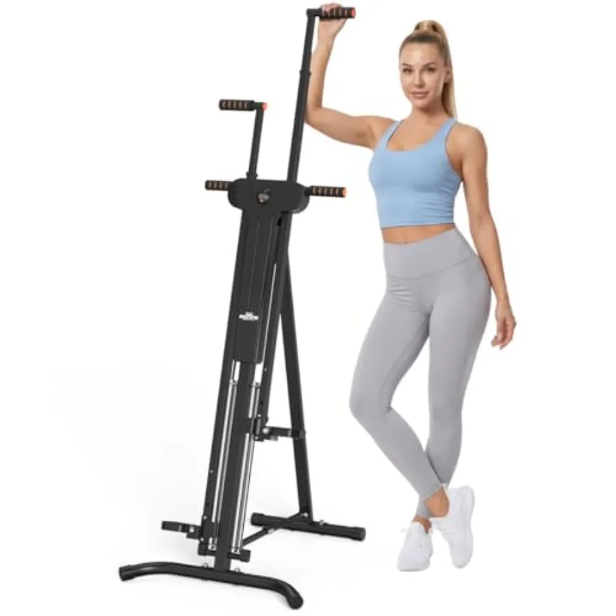 Home gym stair stepper with steel guide rails black finish foldable design for space-saving storage and 5-level height adjustme