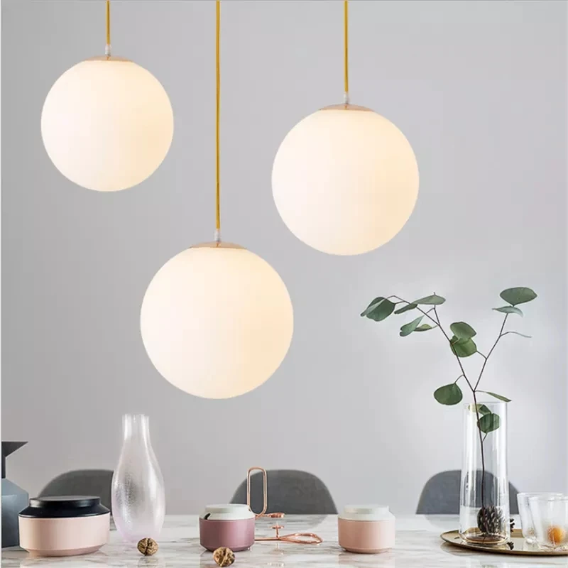 

Nordic Glass Ball Pendant Lights White Globe Hanging Lamps Bar Restaurant Deco Luminaire Bedroom Light Modern LED Pendant Lamp